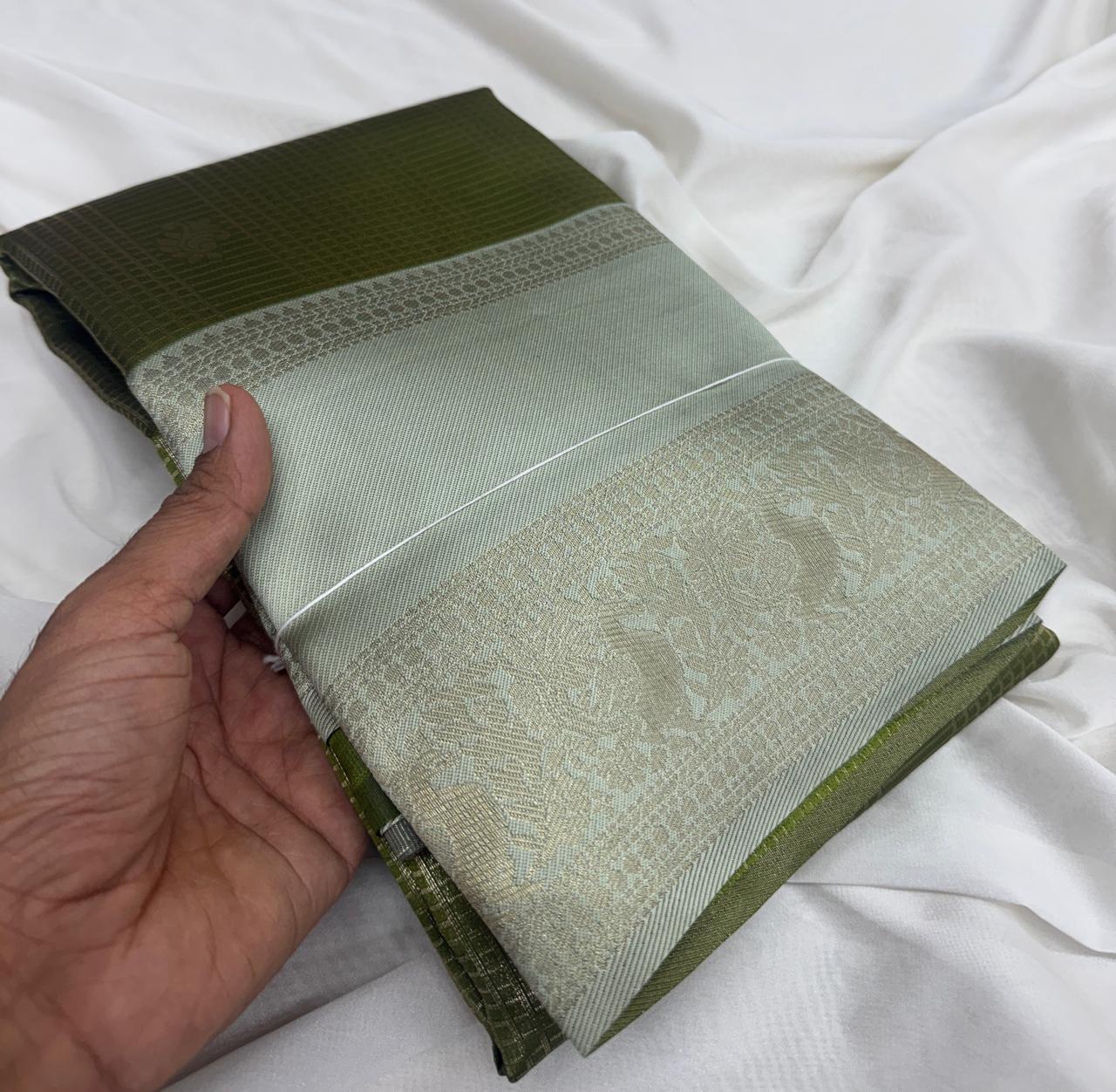 Semi Fusion Kanjeevaram Soft Silk Saree with Copper Jari Contrast Border